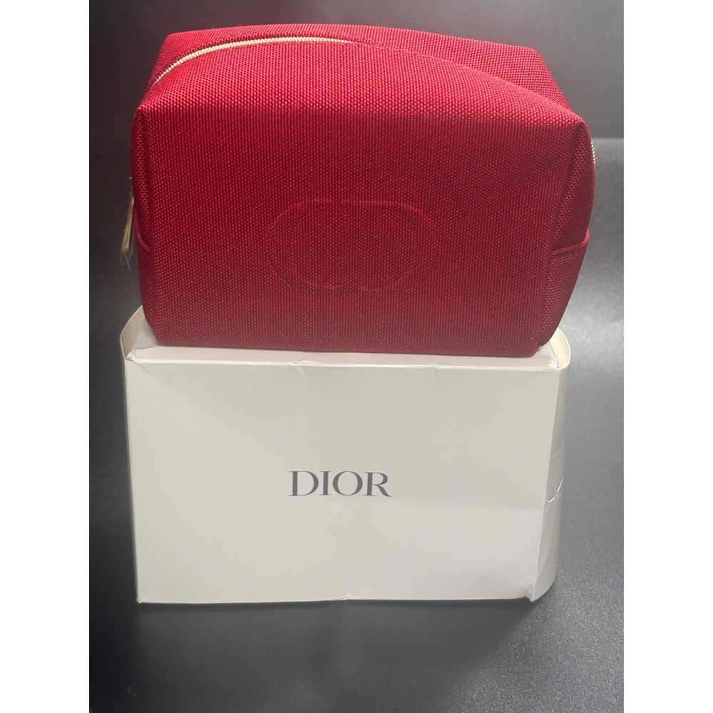Christian‎ Dior NEW Red Canvas Cosmetic Bag Pouch With Dior Box